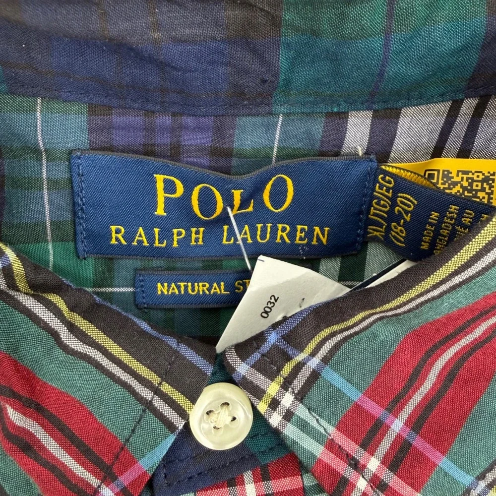 Polo Ralph Lauren‎ Classic Christmas Plaid Button Down Shirt Kids Size XL 18 20